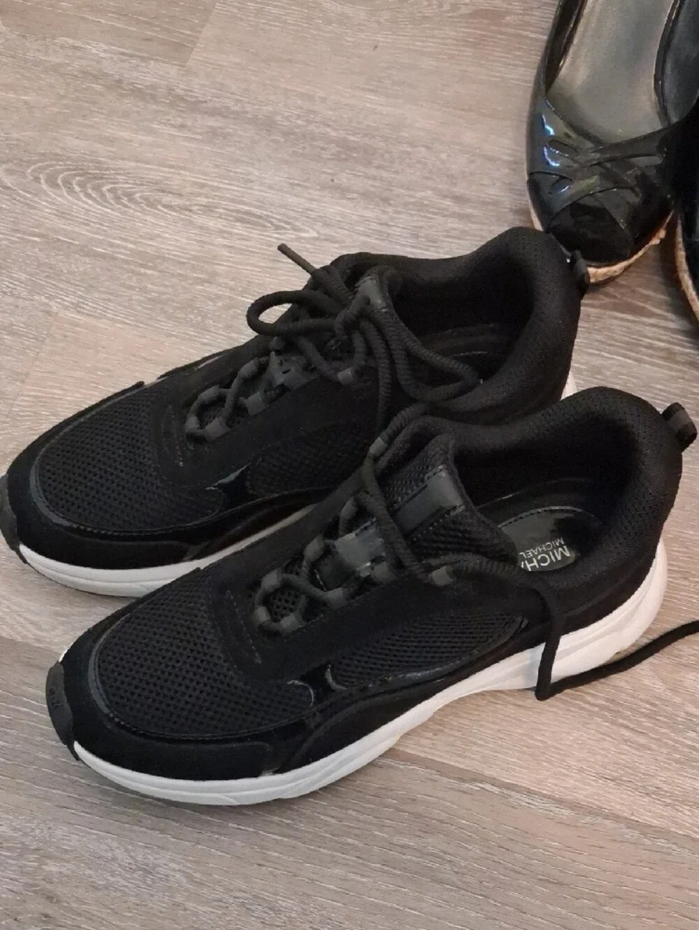 MICHAEL Michael Kors Women's KatrinBlack Mesh and Suede Sneakers with White Trim